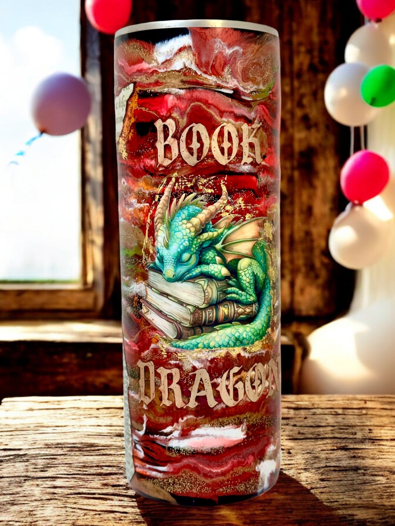 20 Ounce Skinny Tumbler #210  Book Dragon